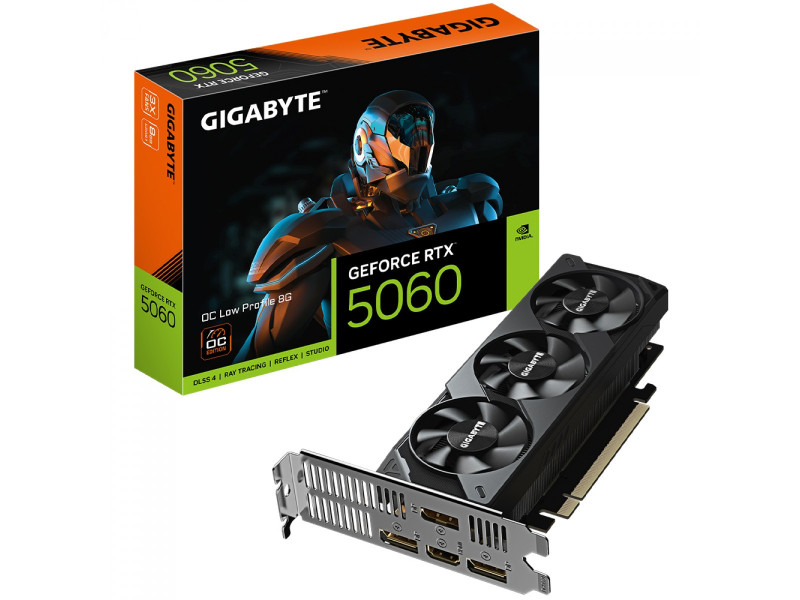 Placa de Vídeo Gigabyte NVIDIA GeForce RTX 5060 OC Low Profile, 8GB, GDDR7, DLSS, Ray Tracing, GV-N5060OC-8GL