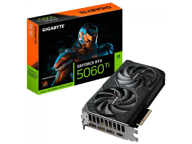 Placa de Vídeo Gigabyte NVIDIA GeForce RTX 5060 Ti Windforce, 8GB, GDDR7, DLSS, Ray Tracing, GV-N506TWF2-8GD