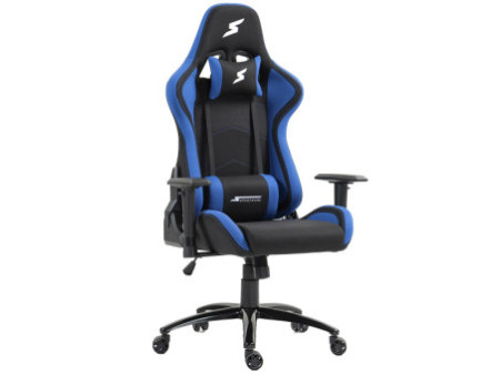 Cadeira Gamer SuperFrame Cleric, Reclinável, 4D, Tecido, Preta e Azul, SF-CH-CRR4DBBF