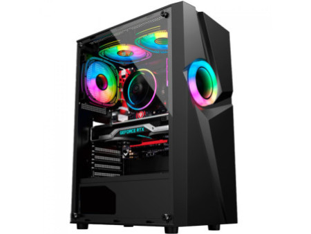 Gabinete Gamer FSP CMT218 Black, Mid Tower, Vidro Temperado, ATX, Sem Fonte, Com 4 Fans, Preto