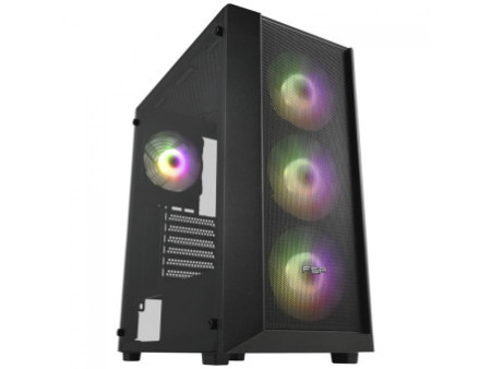Gabinete Gamer FSP CMT380B, Aquario, Mid Tower, Vidro Temperado, ATX, Preto, Sem Fonte, Com 3 Fans