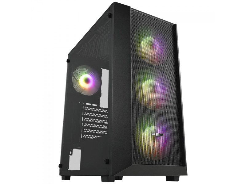 Gabinete Gamer FSP CMT380B, Aquario, Mid Tower, Vidro Temperado, ATX, Preto, Sem Fonte, Com 3 Fans