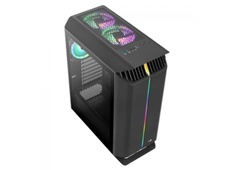 Gabinete Gamer Aerocool Quantum, V2 73875, Mid Tower, RGB, Vidro Temperado, Black, ATX, Sem Fonte, Com 3 fans, QUANTUM-G-BK-V2