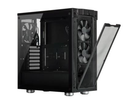 Gabinete Gamer Corsair, 110R, Mid Tower, Vidro Temperado, ATX, Black, CC-9011183-WW, Sem Fonte, Sem Fan
