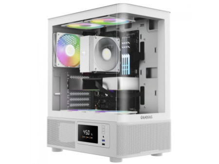 Gabinete Gamer Gamdias Atlas E1 WH, Mid Tower, Display Digital, Vidro Temperado, ATX, White, Sem Fonte, Com 3 Fans ARGB