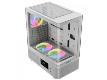 Gabinete Gamer Gamdias Atlas E1 WH, Mid Tower, Display Digital, Vidro Temperado, ATX, White, Sem Fonte, Com 3 Fans ARGB