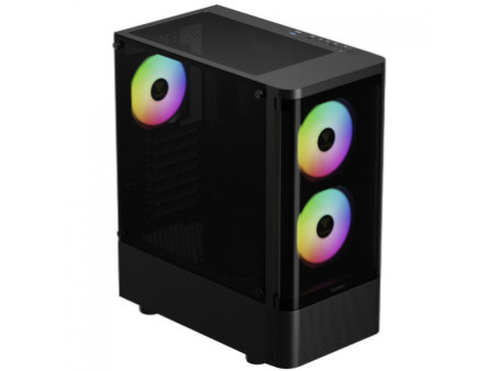 Gabinete Gamer Gamdias Aura GC5, Mid Tower, Vidro Temperado, Display Digital, ATX, Sem Fonte,Com 3 Fans ARGB, Preto