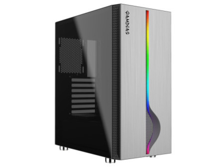 Gabinete Gamer Gamdias Argus E4, RGB, Mid-Tower, Vidro Temperado, Black, Sem fonte, Sem Fan