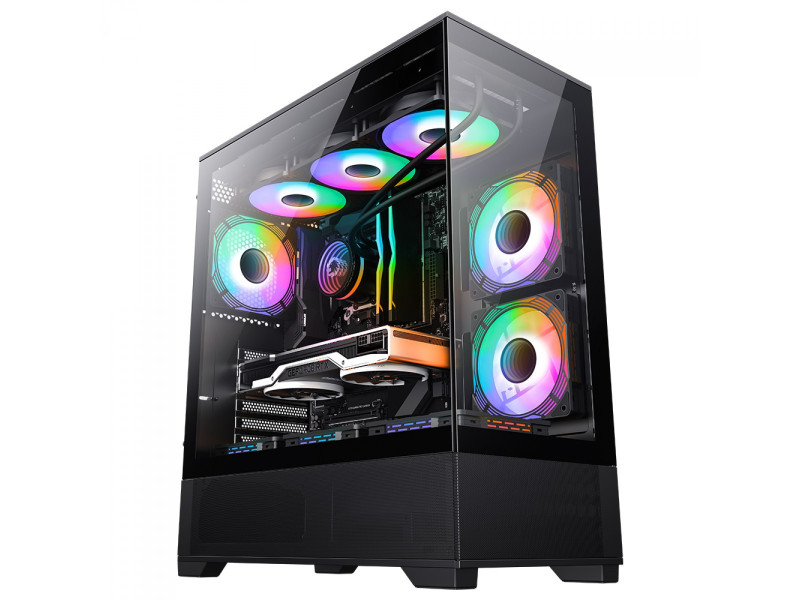 Gabinete Gamer Gamemax Quest Black, Mid Tower, E-ATX, Vidro Temperado, Preto, Sem Fonte, Sem Fan