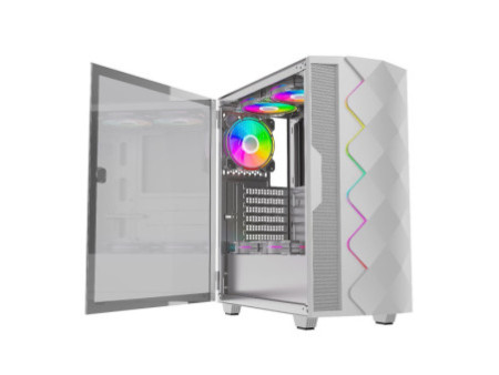 Gabinete Gamer Gamemax Revolt 3606, RGB, Mid Tower, Vidro Temperado, White/Black, Sem Fonte, Com 3 Fans