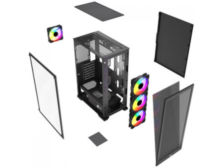 Gabinete Gamer Ninja Kennen, Mid Tower, Vidro Temperado, M-ATX, Black, Sem Fonte, Com 3 Fans, GN-CS-KNMTB3F