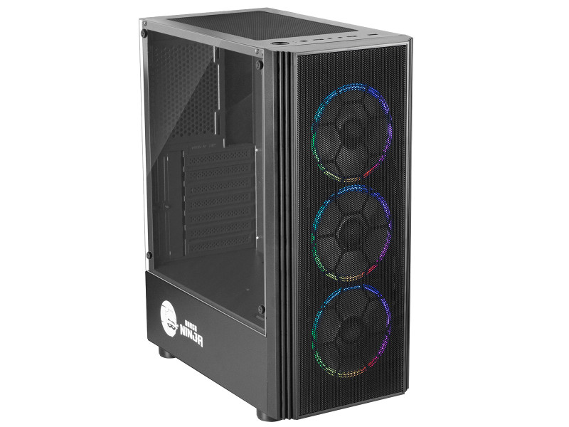 Gabinete Gamer Ninja Apolo, Mid Tower, RGB, mATX, Black, Sem Fonte, Com 3 Fans