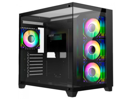 Gabinete Gamer Liketec Dasha, Mid Tower, Vidro Temperado, M-ATX, Black, Sem Fonte, Com 3 Fans RGB