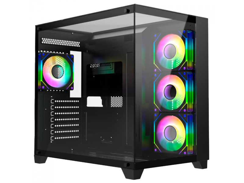 Gabinete Gamer Liketec Dasha, Mid Tower, Vidro Temperado, M-ATX, Black, Sem Fonte, Com 3 Fans RGB
