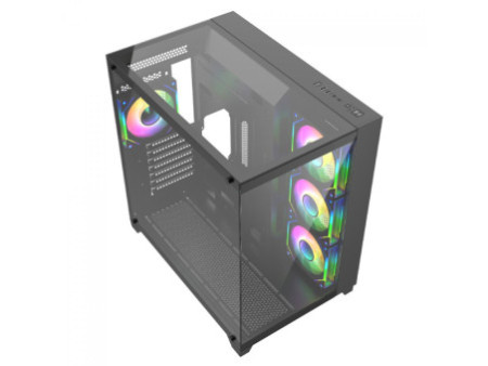 Gabinete Gamer Liketec Dasha, Mid Tower, Vidro Temperado, M-ATX, Black, Sem Fonte, Com 3 Fans RGB