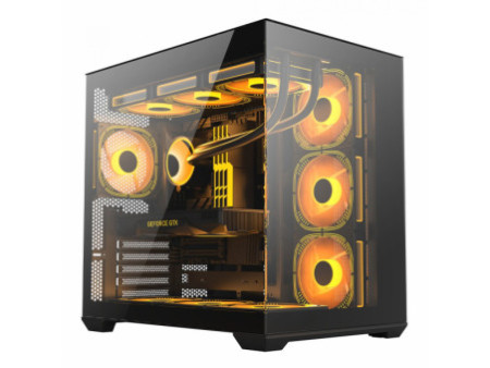 Gabinete Gamer Liketec Atlas Dark, Aquário, Mid Tower, Vidro Temperado, ATX, Sem Fonte, Com 6 Fans ARGB, Preto