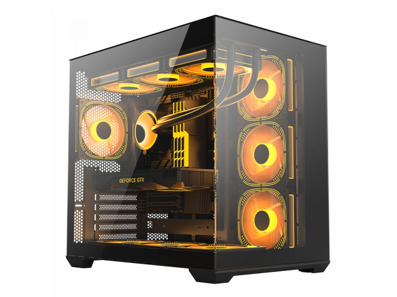Gabinete Gamer Liketec Atlas Dark, Aquário, Mid Tower, Vidro Temperado, ATX, Sem Fonte, Com 6 Fans ARGB, Preto
