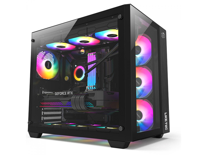 Gabinete Gamer Liketec Zeus V2, Mid Tower, Vidro Temperado, ATX,  Black, Sem Fonte, Sem Fan, LC-CB3X3-ZEUS-2042