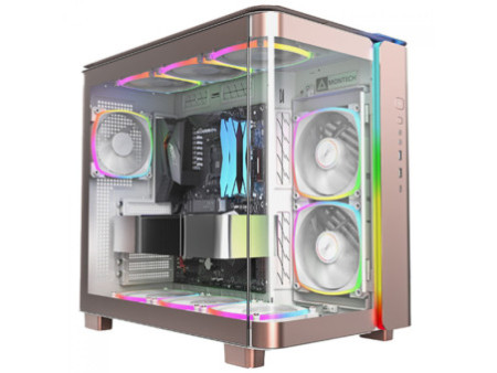 Gabinete Gamer Montech King 65 Pro, Mid Tower, Vidro Temperado, ATX, Black, Sem Fonte, Com 3 Fans ARGB, Branco