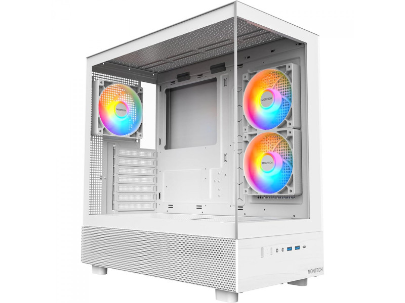 Gabinete Gamer Montech Sky Two GX, Mid Tower, Vidro Temperado, E-ATX, Black, Sem Fonte, Com 3 Fans ARGB