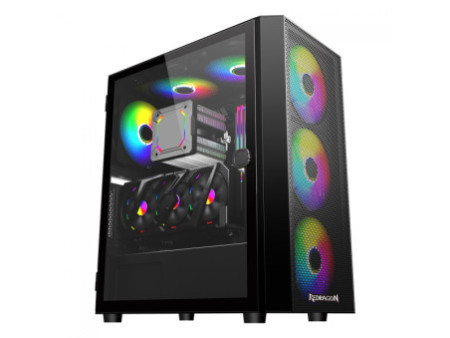 Gabinete Gamer Redragon Tailgate, Mid Tower, RGB, Vidro Temperado, Black, ATX, Sem Fonte, Com 5 Fans, GC-702