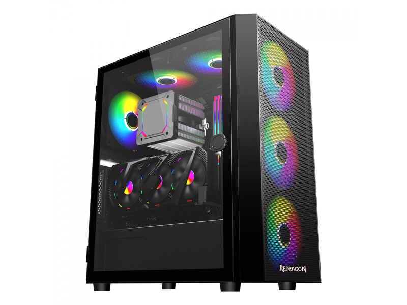 Gabinete Gamer Redragon Tailgate, Mid Tower, RGB, Vidro Temperado, Black, ATX, Sem Fonte, Com 5 Fans, GC-702