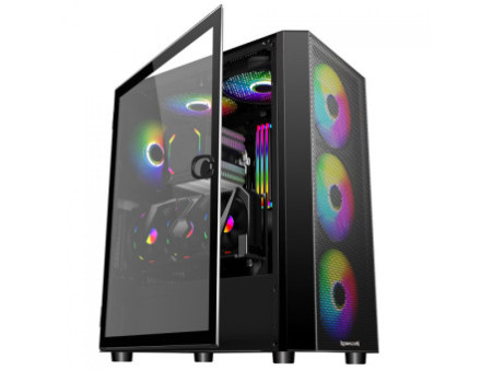 Gabinete Gamer Redragon Tailgate, Mid Tower, RGB, Vidro Temperado, Black, ATX, Sem Fonte, Com 5 Fans, GC-702