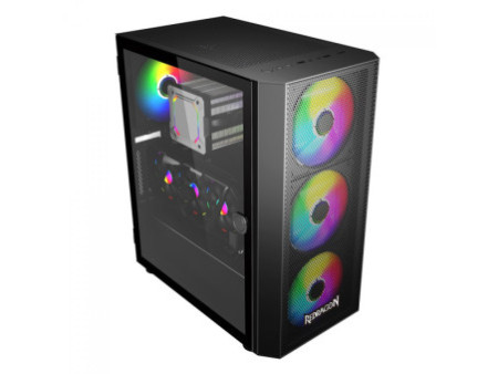 Gabinete Gamer Redragon Tailgate, Mid Tower, RGB, Vidro Temperado, Black, ATX, Sem Fonte, Com 5 Fans, GC-702