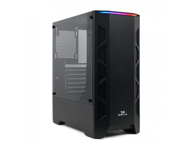 Gabinete Gamer Redragon Wheel Jack, Mid Tower, Vidro Temperado, Black, Sem fonte, Com 4 Fans RGB