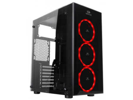 Gabinete Gamer Redragon Wheel Jack, Mid Tower, Vidro Temperado, Black, Sem fonte, Com 4 Fans Red