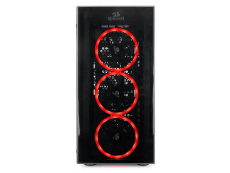 Gabinete Gamer Redragon Wheel Jack, Mid Tower, Vidro Temperado, Black, Sem fonte, Com 4 Fans Red