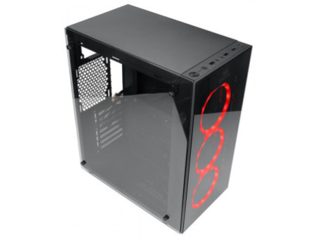 Gabinete Gamer Redragon Wheel Jack, Mid Tower, Vidro Temperado, Black, Sem fonte, Com 4 Fans Red