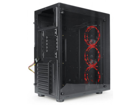 Gabinete Gamer Redragon Wheel Jack, Mid Tower, Vidro Temperado, Black, Sem fonte, Com 4 Fans Red