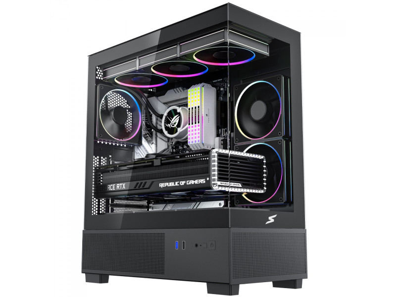 Gabinete Gamer SuperFrame Box Magic, Mid Tower, Vidro Temperado, Com Display LCD 13.3 Pol, ATX, Preto, Sem Fonte, Com 6 Fans, SF