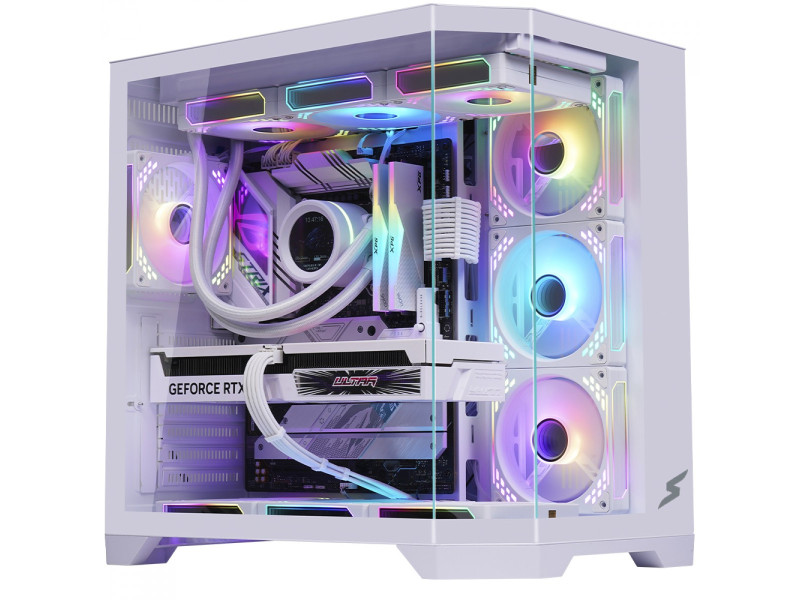 Gabinete Gamer SuperFrame Black Noir, Aquário, Mid Tower, Vidro Temperado, M-ATX, Preto, Sem Fonte, Com 3 Fans ARGB, SF-CS-BNMAB