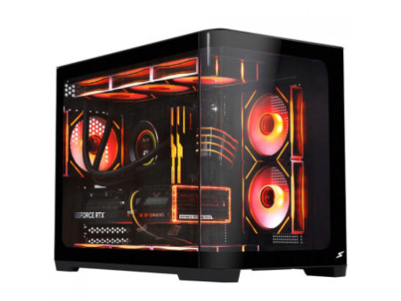 Gabinete Gamer SuperFrame Power Cube Cristal, Mid Tower, Vidro Temperado, ATX, RGB, Com 4 Fans, Preto, SF-CS-CRMAB4F