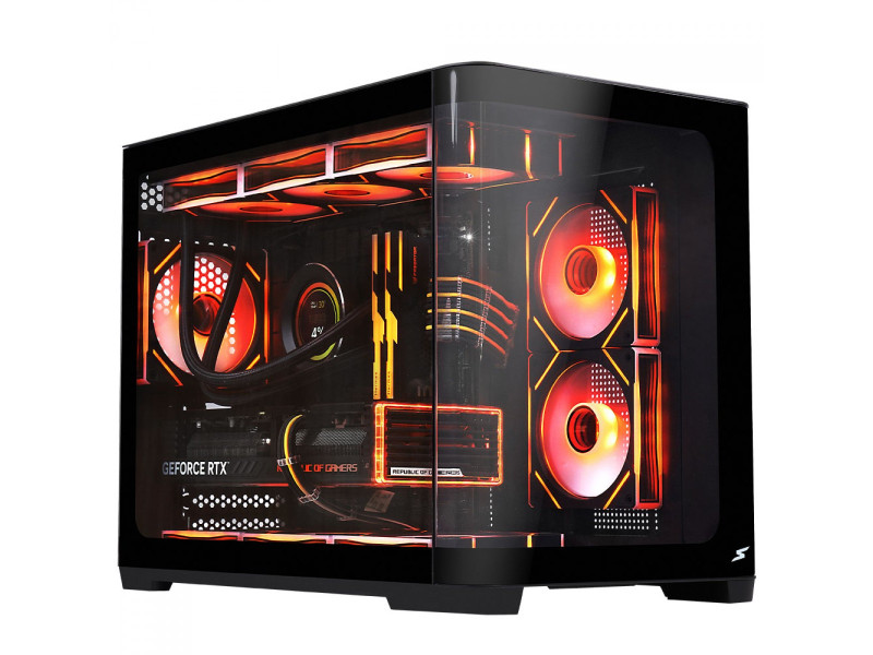 Gabinete Gamer SuperFrame Power Cube Cristal, Mid Tower, Vidro Temperado, ATX, RGB, Com 4 Fans, Preto, SF-CS-CRMAB4F