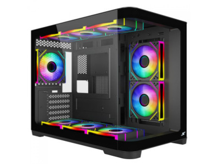 Gabinete Gamer SuperFrame Power Cube Cristal, Mid Tower, Vidro Temperado, ATX, RGB, Com 4 Fans, Preto, SF-CS-CRMAB4F