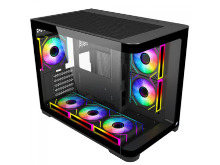 Gabinete Gamer SuperFrame Power Cube Cristal, Mid Tower, Vidro Temperado, ATX, RGB, Com 4 Fans, Preto, SF-CS-CRMAB4F