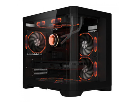 Gabinete Gamer SuperFrame Power Cube, Mid Tower, Vidro Temperado, EATX, Black/Red, Sem Fonte, Sem Fan