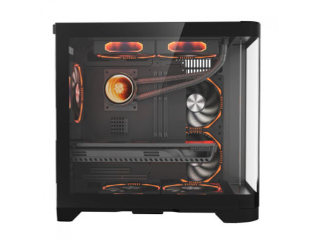 Gabinete Gamer SuperFrame Power Cube, Mid Tower, Vidro Temperado, EATX, Black/Red, Sem Fonte, Sem Fan