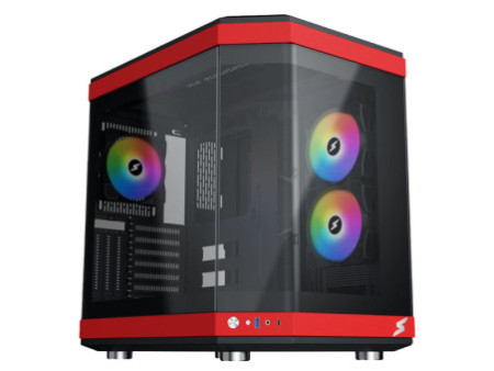 Gabinete Gamer SuperFrame Power Cube, Mid Tower, Vidro Temperado, EATX, Black/Red, Sem Fonte, Com 6 Fans