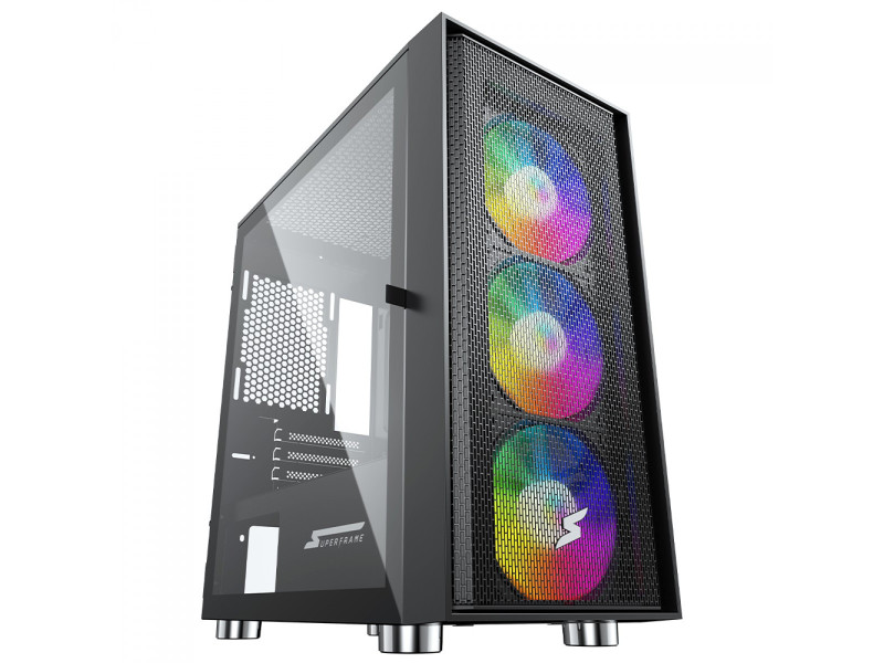 Gabinete Gamer SuperFrame Venon, RGB, Mid Tower, Vidro Temperado, E-ATX, Black, Sem Fonte, Com 3 Fans
