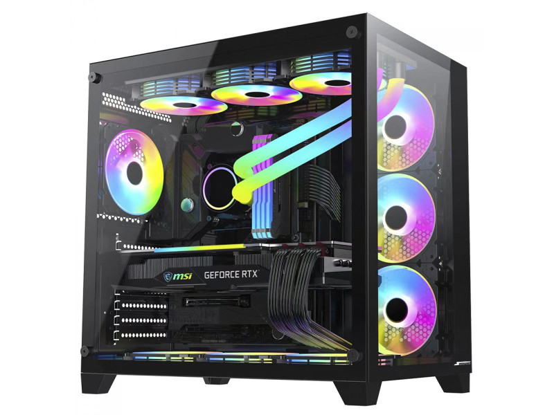 Gabinete Gamer SuperFrame Hazy, Mid Tower, RGB, Vidro Temperado, E-ATX, Black, Sem Fonte, Com 3 Fans ARGB