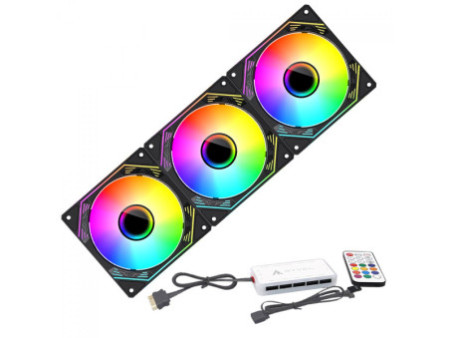 Kit Fan Com 3 Unidades Ryvel Snowy, ARGB, 120mm, Com Controladora, Preto, RY-FN-SW-BL