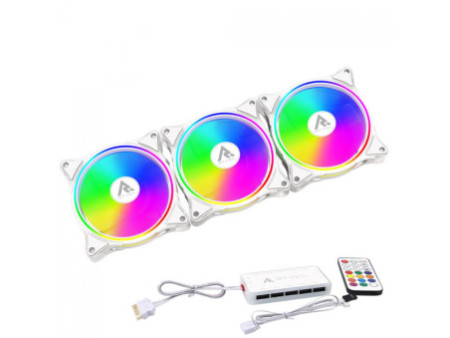Kit Fan Com 3 Unidades Ryvel Frost White, ARGB, 120mm, Com Controladora, Branco, RY-FN-FT-WT