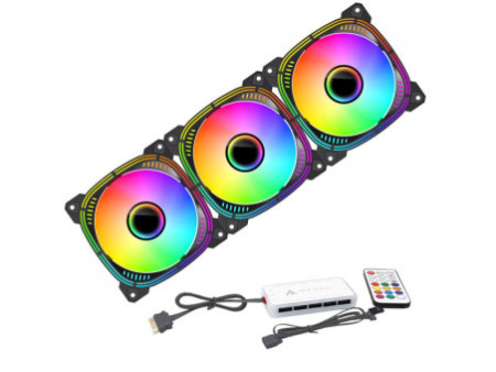 Kit Fan Com 3 Unidades Ryvel Lycan Black, ARGB, 120mm, Com Controladora, Preto, RY-FN-LY-BL