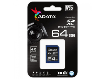 Cartão De Memória Adata Premier Pro SDXC UHS-I, 128GB, Classe 10, ASDX128GUI3V30S-R