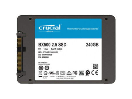 SSD Crucial BX500, 240GB, Sata III, Leitura 540MBs Gravação 500MBs, CT240BX500SSD1