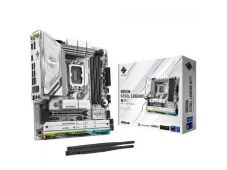 Placa Mãe ASRock B860M Steel Legend WiFi, Chipset B860, Intel LGA 1851, mATX, DDR5, Branco